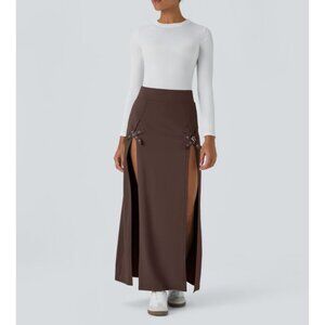Halara High Waisted Decorative Buckle Split 2-in-1 Maxi Casual Skirt Sz Large Br